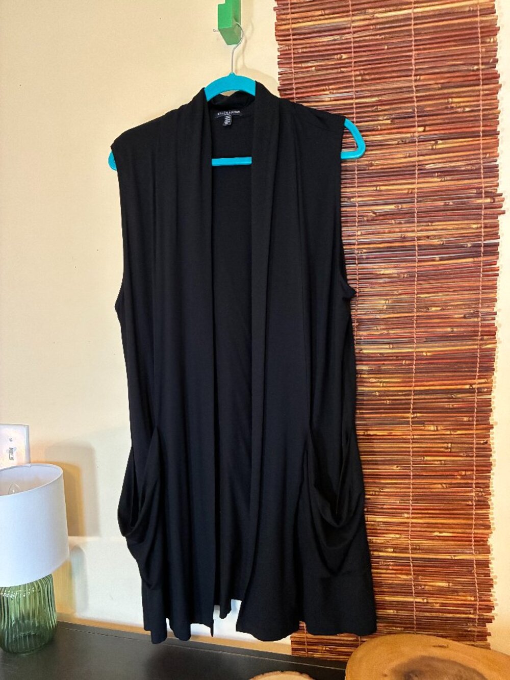 Eileen Fisher 2X Black Draped Open Viscose Long Vest with Pockets